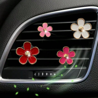 4pcs Car Air Vent Aromatherapy Clip Flower Decor, No Scent Source
