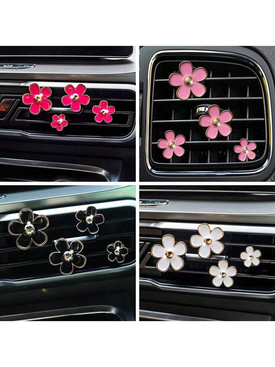 4pcs Car Air Vent Aromatherapy Clip Flower Decor, No Scent Source