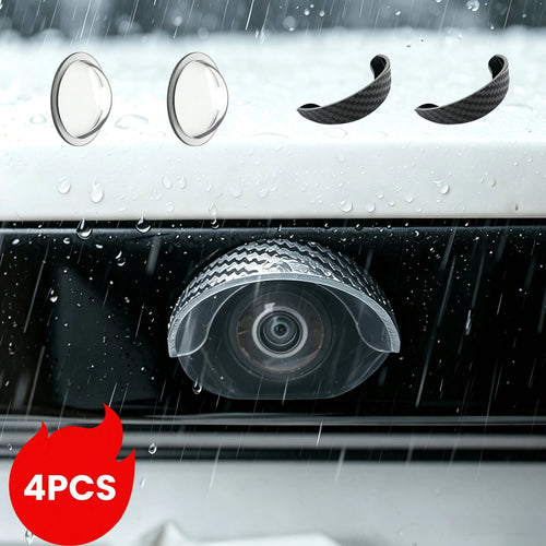 4pcs Car Reverse Camera Rain Cover, Self-Adhesive Waterproof Rearview Camera Sunshade, Carbon Fiber Texture Rain & Snow Proof Camera Lens Protector, Dustproof & Waterproof Car Parking Camera Sunshade