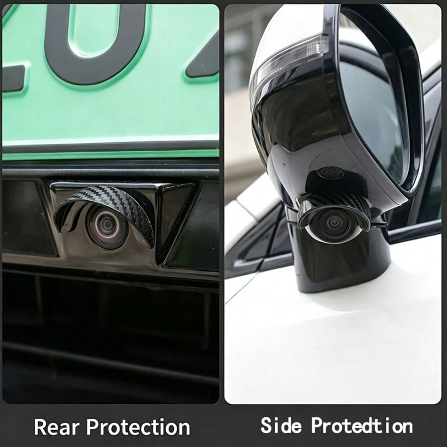 4pcs Car Reverse Camera Rain Cover, Self-Adhesive Waterproof Rearview Camera Sunshade, Carbon Fiber Texture Rain & Snow Proof Camera Lens Protector, Dustproof & Waterproof Car Parking Camera Sunshade