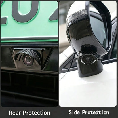 4pcs Car Reverse Camera Rain Cover, Self-Adhesive Waterproof Rearview Camera Sunshade, Carbon Fiber Texture Rain & Snow Proof Camera Lens Protector, Dustproof & Waterproof Car Parking Camera Sunshade