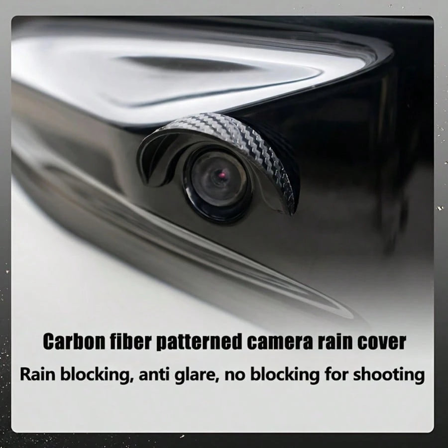 4pcs Car Reverse Camera Rain Cover, Self-Adhesive Waterproof Rearview Camera Sunshade, Carbon Fiber Texture Rain & Snow Proof Camera Lens Protector, Dustproof & Waterproof Car Parking Camera Sunshade