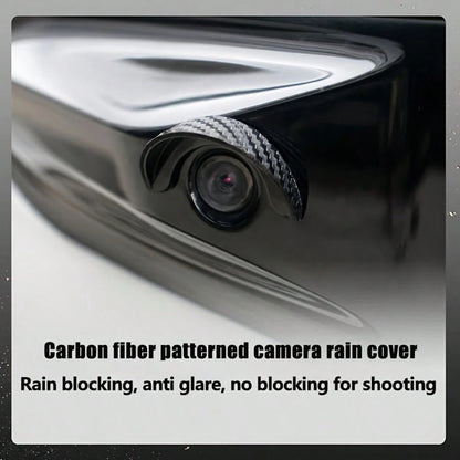 4pcs Car Reverse Camera Rain Cover, Self-Adhesive Waterproof Rearview Camera Sunshade, Carbon Fiber Texture Rain & Snow Proof Camera Lens Protector, Dustproof & Waterproof Car Parking Camera Sunshade