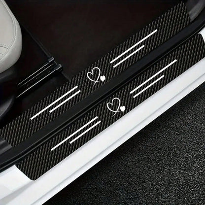 4pcs Carbon Fiber Heart-Shaped Door Sill Protectors- Anti-Scratch, Anti-Collision, Easy Installation, Anti-Slip, Elastic Installation, Protect Car Door Edges, Suitable For All Models, Durable Black C