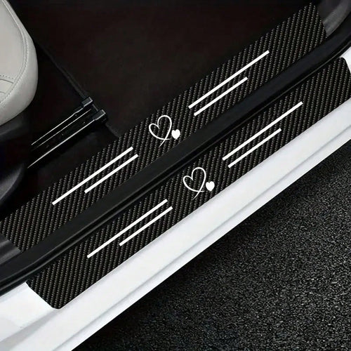 4pcs Carbon Fiber Heart-Shaped Door Sill Protectors- Anti-Scratch, Anti-Collision, Easy Installation, Anti-Slip, Elastic Installation, Protect Car Door Edges, Suitable For All Models, Durable Black C