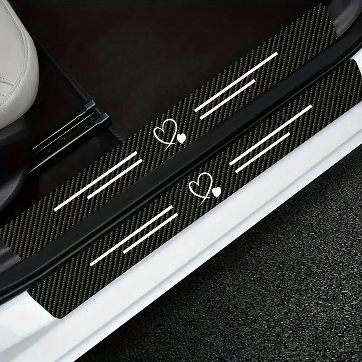 4pcs Carbon Fiber Heart-Shaped Door Sill Protectors- Anti-Scratch, Anti-Collision, Easy Installation, Anti-Slip, Elastic Installation, Protect Car Door Edges, Suitable For All Models, Durable Black C