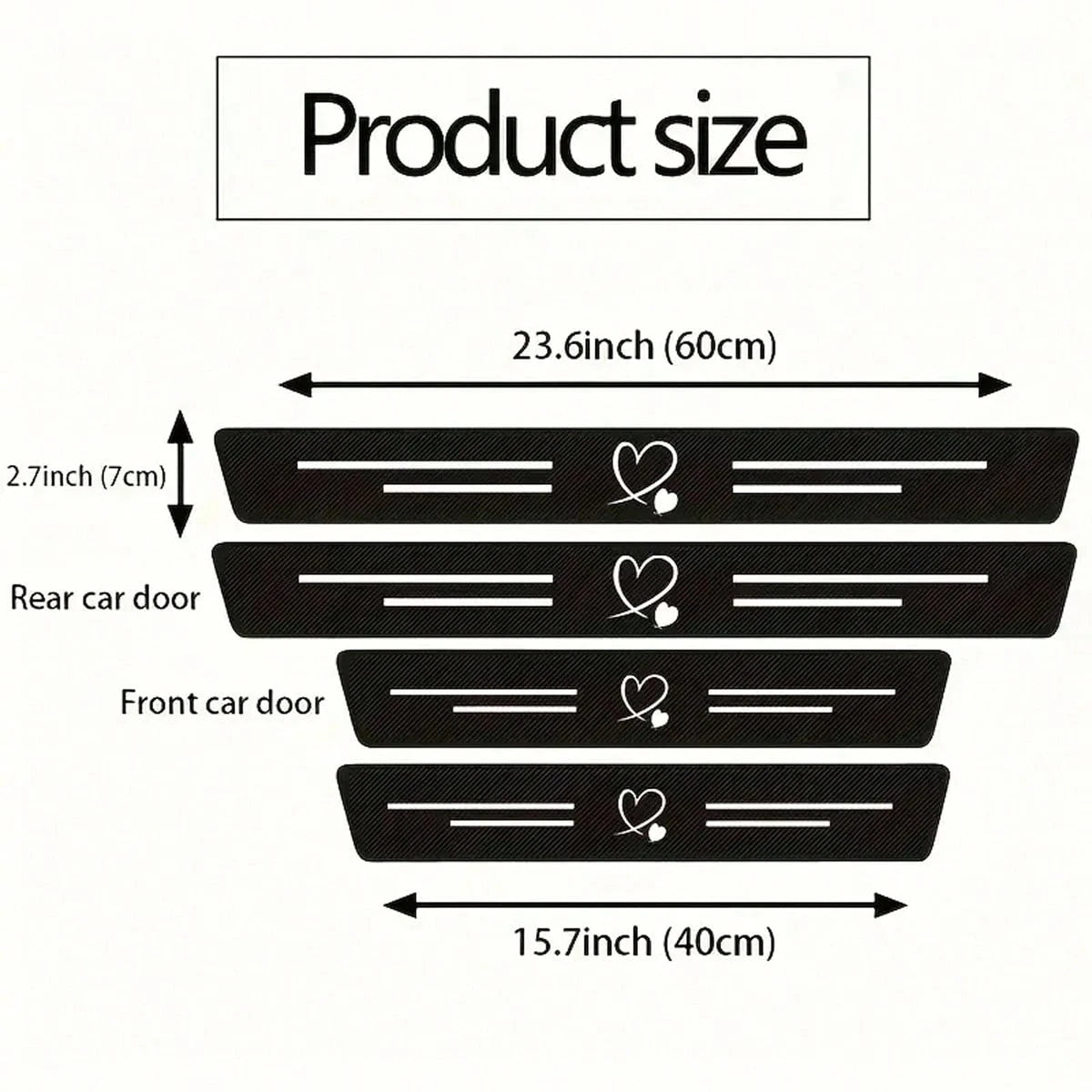 4pcs Carbon Fiber Heart-Shaped Door Sill Protectors- Anti-Scratch, Anti-Collision, Easy Installation, Anti-Slip, Elastic Installation, Protect Car Door Edges, Suitable For All Models, Durable Black C