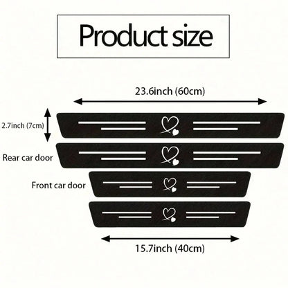4pcs Carbon Fiber Heart-Shaped Door Sill Protectors- Anti-Scratch, Anti-Collision, Easy Installation, Anti-Slip, Elastic Installation, Protect Car Door Edges, Suitable For All Models, Durable Black C
