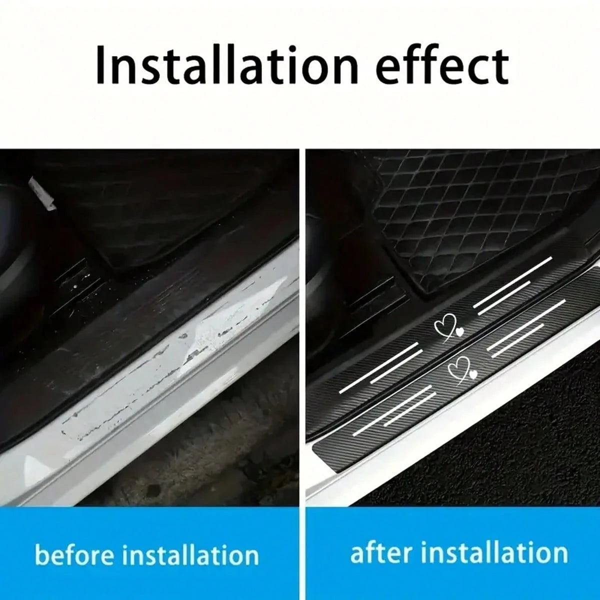 4pcs Carbon Fiber Heart-Shaped Door Sill Protectors- Anti-Scratch, Anti-Collision, Easy Installation, Anti-Slip, Elastic Installation, Protect Car Door Edges, Suitable For All Models, Durable Black C