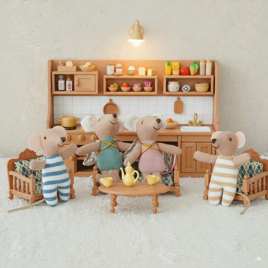 4pcs Danish Fairy Tale Style Fabric Mouse Dolls, Thumb Puppet Toys, Children's Plush Dolls, Pretend Play Dolls, Cute Mouse Plush Toys, Zodiac Gift, Birthday Gift, Decorative Animal Dolls, Christmas De