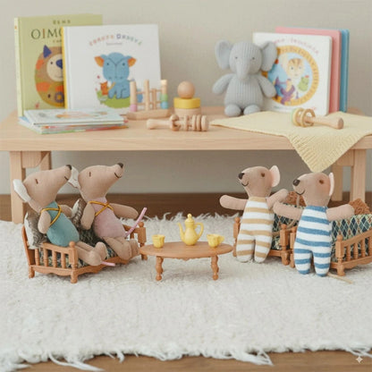 4pcs Danish Fairy Tale Style Fabric Mouse Dolls, Thumb Puppet Toys, Children's Plush Dolls, Pretend Play Dolls, Cute Mouse Plush Toys, Zodiac Gift, Birthday Gift, Decorative Animal Dolls, Christmas De