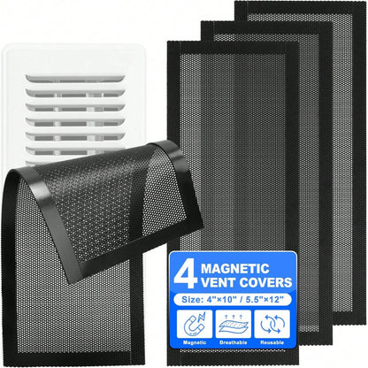4pcs Magnetic Floor Vent Covers, Multi-Size Durable Air Vent Grille Baffles For Wall, Ceiling, Floor, Catch Debris, Hair, Dust, Toys, Easy Installation, Black, White