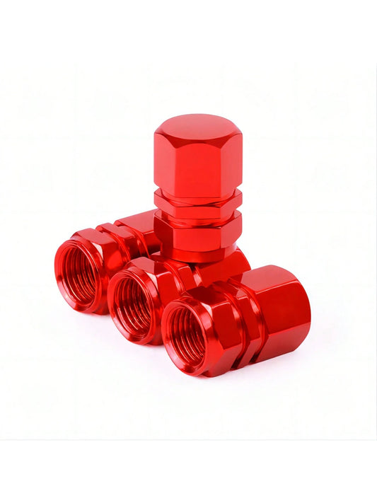4pcs Metallic Tire Valve Caps Suitable For Car, Bicycle & Motorcycle