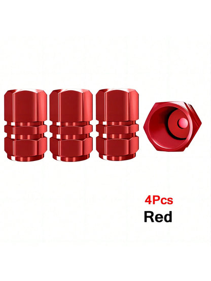 4pcs Metallic Tire Valve Caps Suitable For Car, Bicycle & Motorcycle