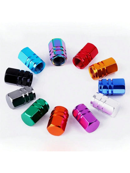 4pcs Metallic Tire Valve Caps Suitable For Car, Bicycle & Motorcycle