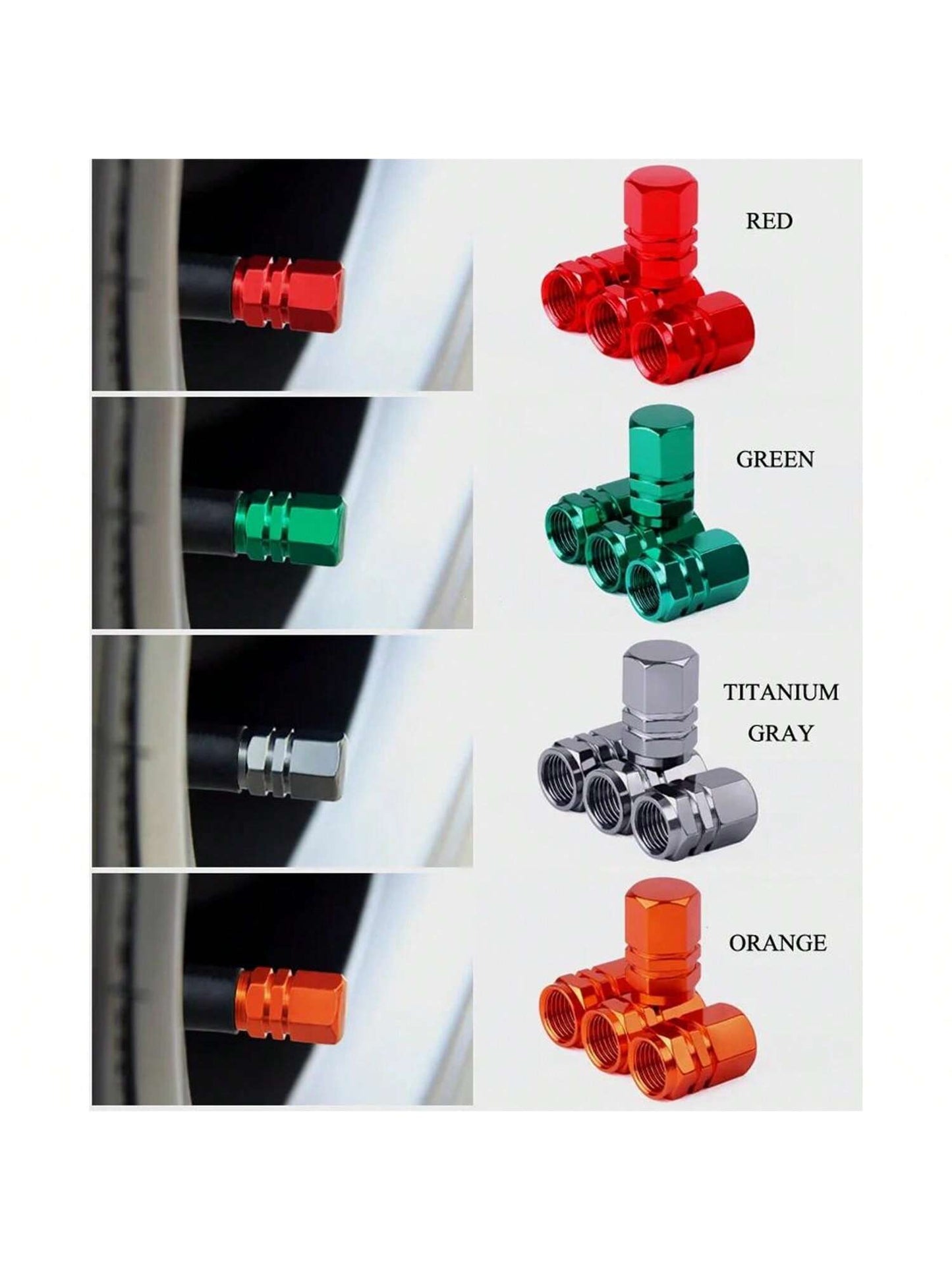 4pcs Metallic Tire Valve Caps Suitable For Car, Bicycle & Motorcycle