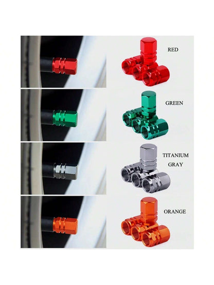 4pcs Metallic Tire Valve Caps Suitable For Car, Bicycle & Motorcycle