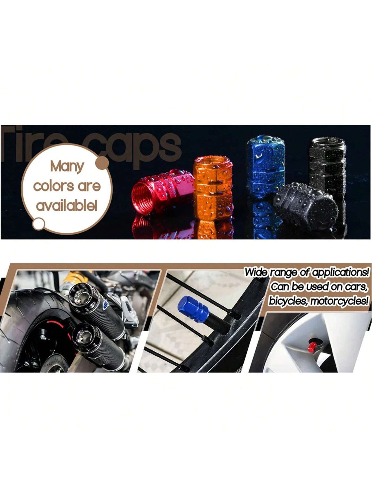 4pcs Metallic Tire Valve Caps Suitable For Car, Bicycle & Motorcycle