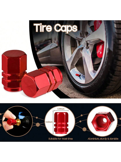 4pcs Metallic Tire Valve Caps Suitable For Car, Bicycle & Motorcycle