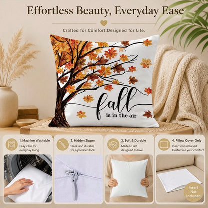 4pcs Minimalist Autumn Forest Maple Leaf Pattern Cushion Covers, Single-Sided Printed Skin-Friendly Peach Skin Velvet Material, 45*45/40*40/50*50CM Pillow Covers Suitable For Room Decor, Indoor Sofa L