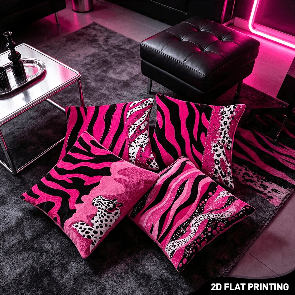 4pcs Modern Pink And Black Zebra Stripe Pillowcases, Soft Comfortable Smooth Touch Polyester Short Plush Fabric, Double-Sided Printed Pattern, Does Not Include Pillow Insert, Elegant Polyester Home De