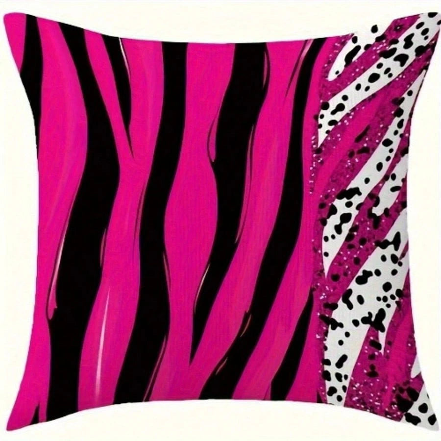 4pcs Modern Pink And Black Zebra Stripe Pillowcases, Soft Comfortable Smooth Touch Polyester Short Plush Fabric, Double-Sided Printed Pattern, Does Not Include Pillow Insert, Elegant Polyester Home De