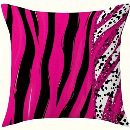 4pcs Modern Pink And Black Zebra Stripe Pillowcases, Soft Comfortable Smooth Touch Polyester Short Plush Fabric, Double-Sided Printed Pattern, Does Not Include Pillow Insert, Elegant Polyester Home De