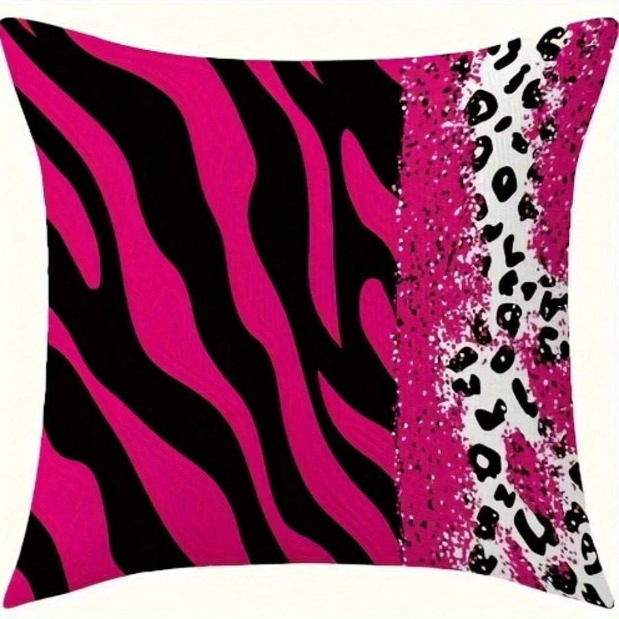 4pcs Modern Pink And Black Zebra Stripe Pillowcases, Soft Comfortable Smooth Touch Polyester Short Plush Fabric, Double-Sided Printed Pattern, Does Not Include Pillow Insert, Elegant Polyester Home De