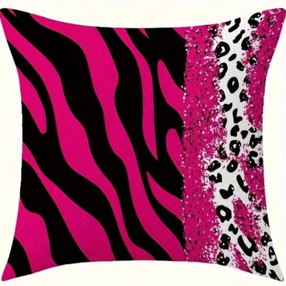 4pcs Modern Pink And Black Zebra Stripe Pillowcases, Soft Comfortable Smooth Touch Polyester Short Plush Fabric, Double-Sided Printed Pattern, Does Not Include Pillow Insert, Elegant Polyester Home De