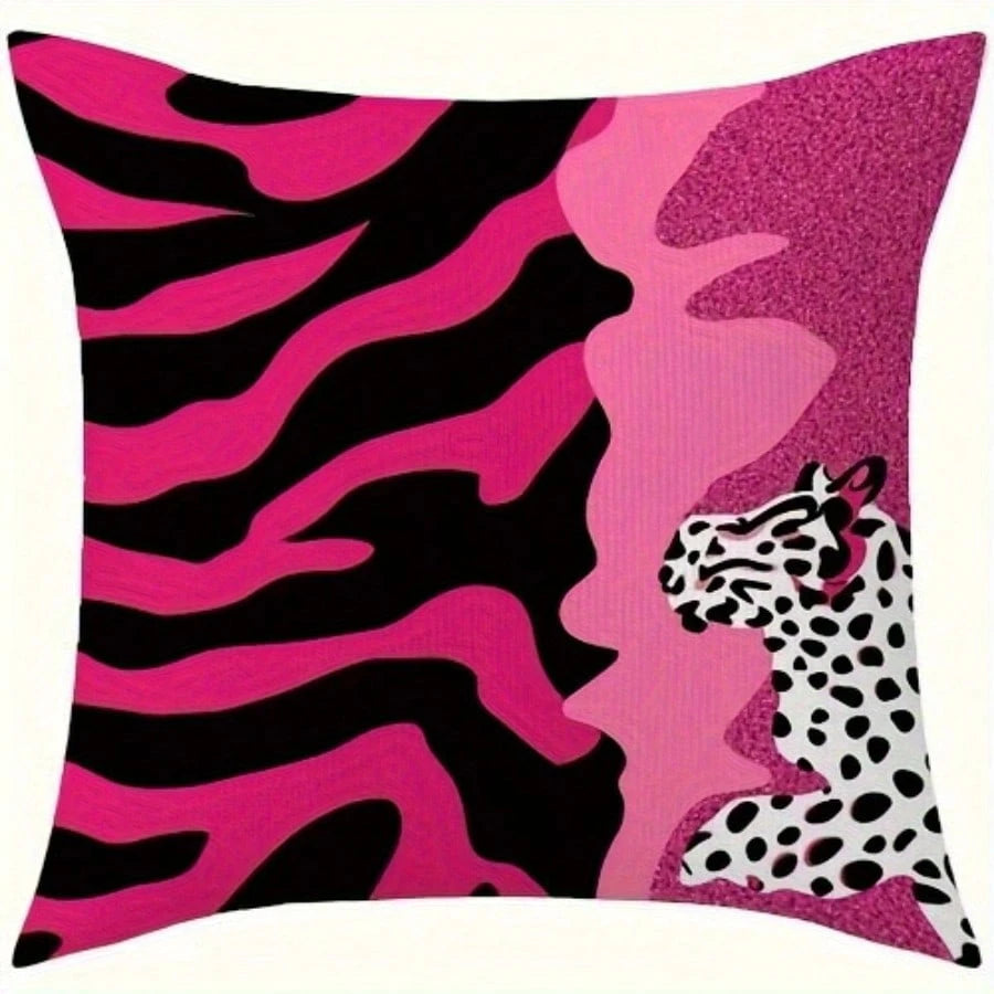 4pcs Modern Pink And Black Zebra Stripe Pillowcases, Soft Comfortable Smooth Touch Polyester Short Plush Fabric, Double-Sided Printed Pattern, Does Not Include Pillow Insert, Elegant Polyester Home De