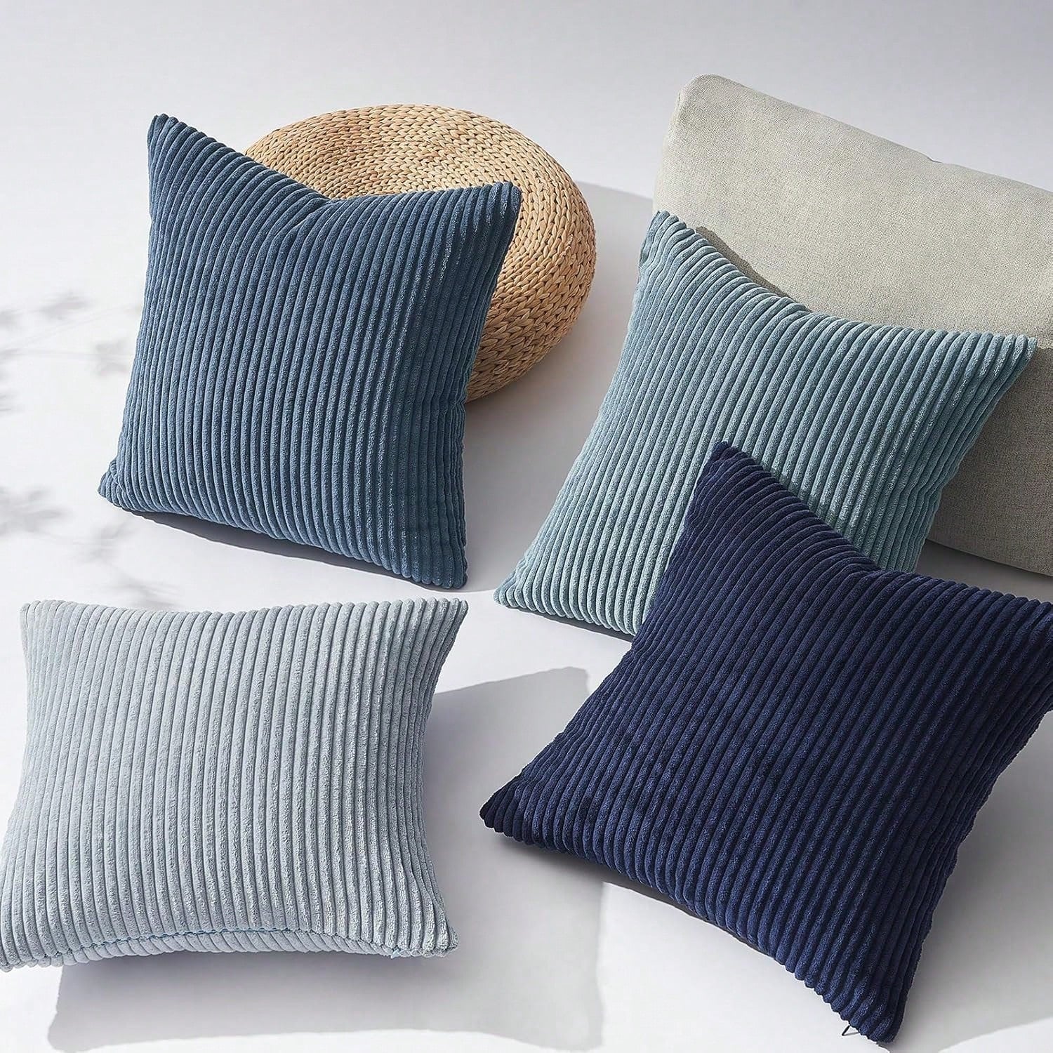 4pcs Neutral Decorative Pillow Covers, Soft Bohemian Style Farmhouse Modern Coastal Spring Decor For Sofa Bed Living Room, Navy Blue Series (Covers Only)