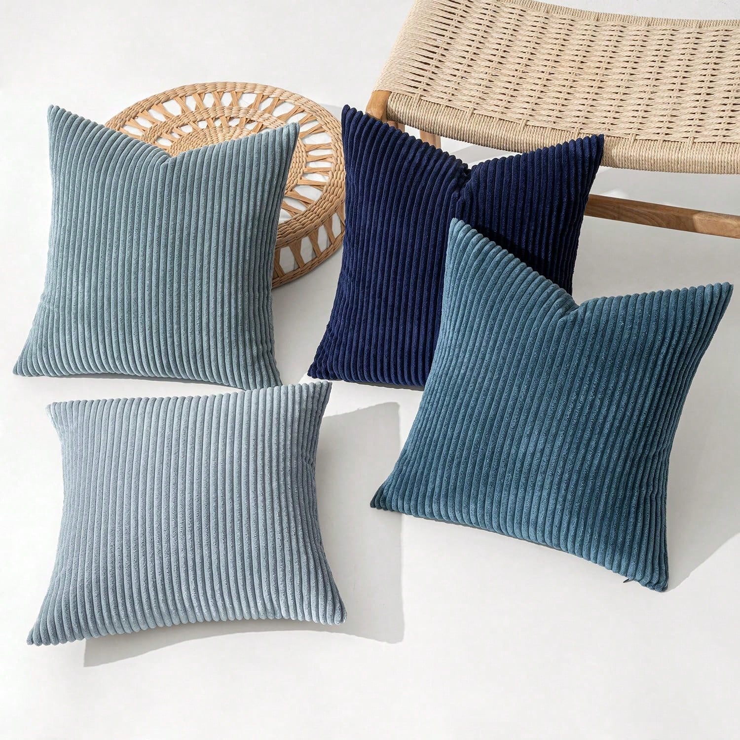 4pcs Neutral Decorative Pillow Covers, Soft Bohemian Style Farmhouse Modern Coastal Spring Decor For Sofa Bed Living Room, Navy Blue Series (Covers Only)