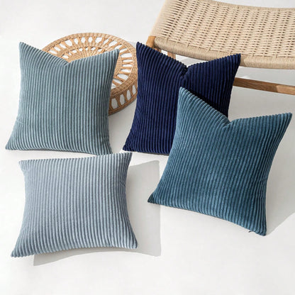 4pcs Neutral Decorative Pillow Covers, Soft Bohemian Style Farmhouse Modern Coastal Spring Decor For Sofa Bed Living Room, Navy Blue Series (Covers Only)
