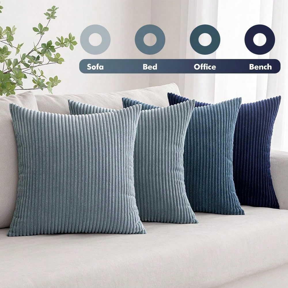 4pcs Neutral Decorative Pillow Covers, Soft Bohemian Style Farmhouse Modern Coastal Spring Decor For Sofa Bed Living Room, Navy Blue Series (Covers Only)