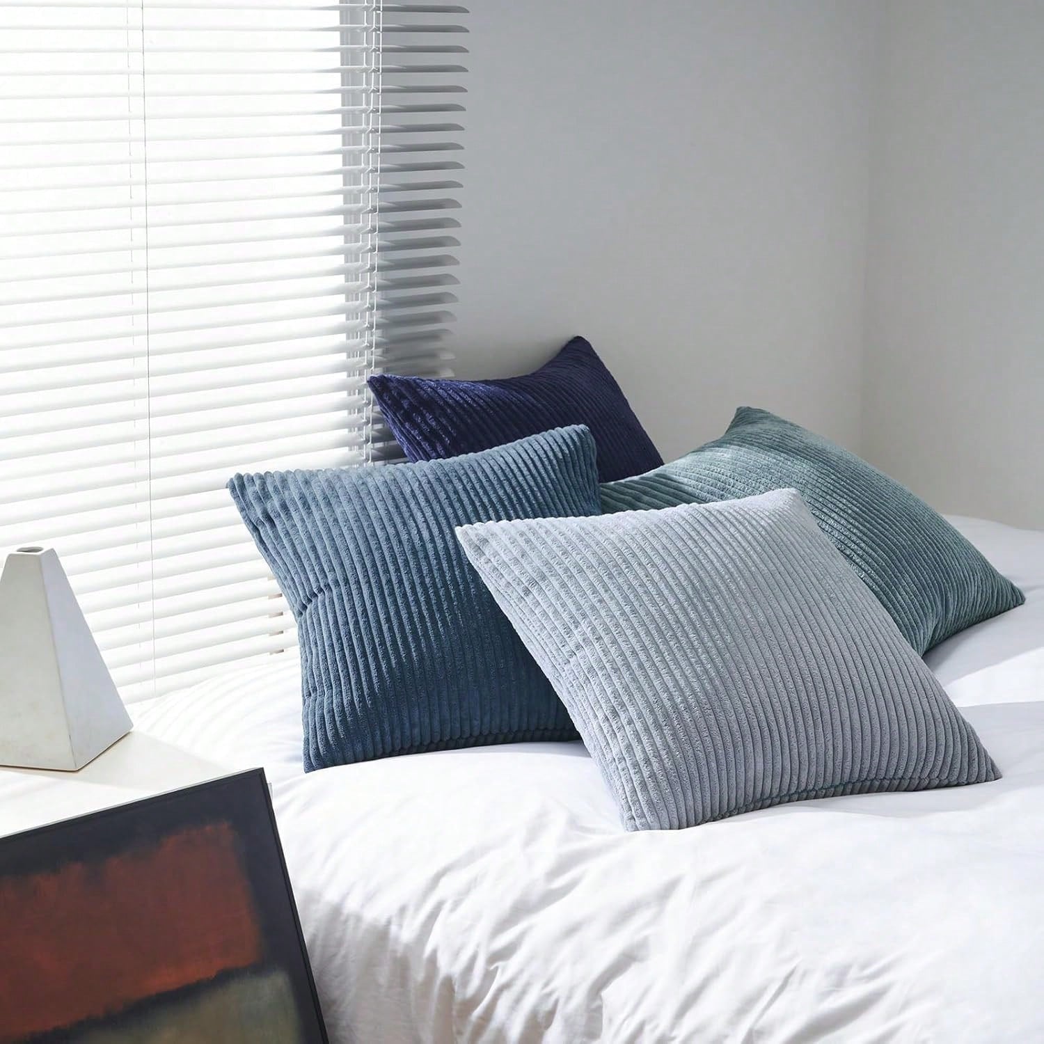4pcs Neutral Decorative Pillow Covers, Soft Bohemian Style Farmhouse Modern Coastal Spring Decor For Sofa Bed Living Room, Navy Blue Series (Covers Only)