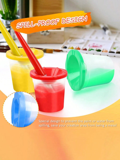 4pcs Paint Brush Holder With Lid, Paint Tool Brush Washing Bucket, Leak-Proof Mixing Cup, Watercolor Brush Washing Cup, Nail Brush Cleaning Cup, Small Painting Work Plastic Makeup Paint Cleaning Cup S