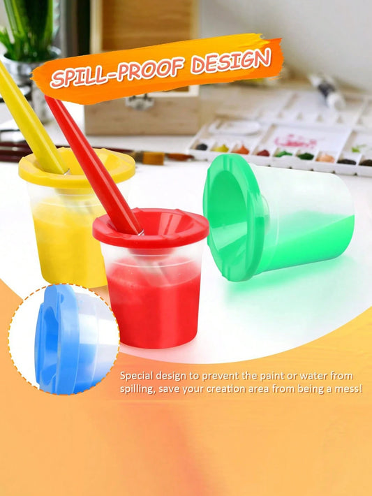 4pcs Paint Brush Holder With Lid, Paint Tool Brush Washing Bucket, Leak-Proof Mixing Cup, Watercolor Brush Washing Cup, Nail Brush Cleaning Cup, Small Painting Work Plastic Makeup Paint Cleaning Cup S
