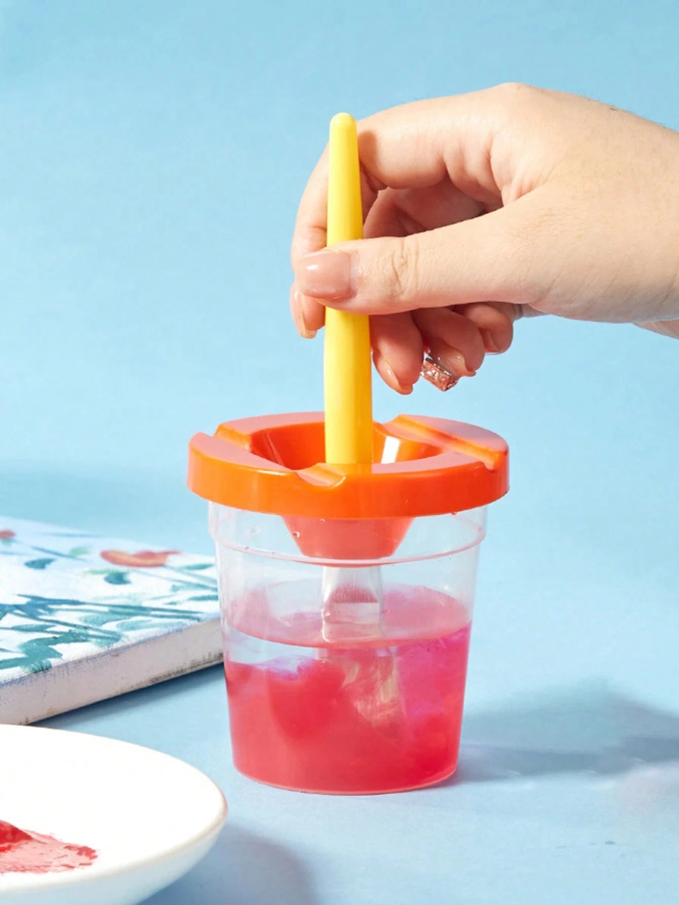 4pcs Paint Brush Holder With Lid, Paint Tool Brush Washing Bucket, Leak-Proof Mixing Cup, Watercolor Brush Washing Cup, Nail Brush Cleaning Cup, Small Painting Work Plastic Makeup Paint Cleaning Cup S