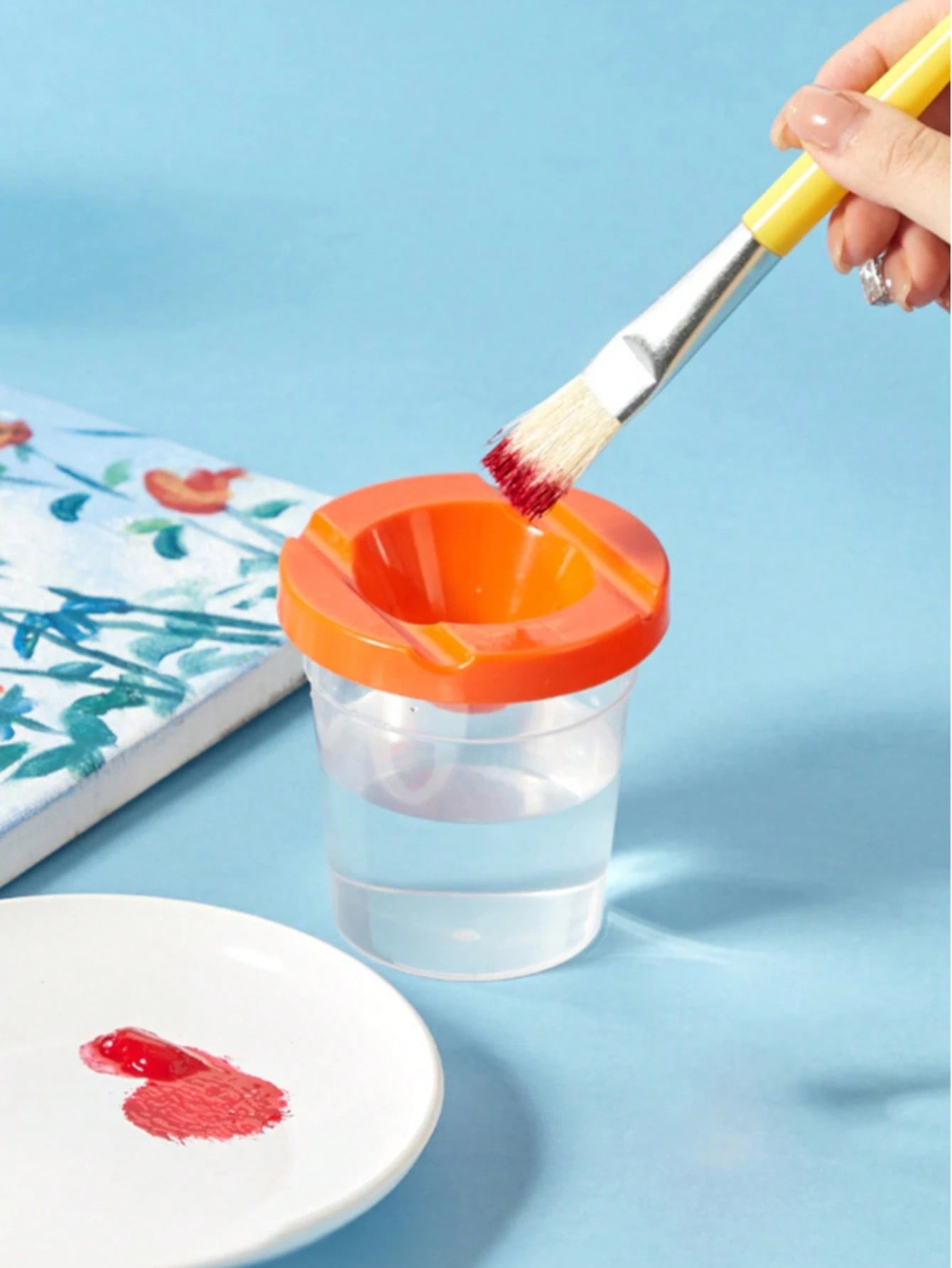 4pcs Paint Brush Holder With Lid, Paint Tool Brush Washing Bucket, Leak-Proof Mixing Cup, Watercolor Brush Washing Cup, Nail Brush Cleaning Cup, Small Painting Work Plastic Makeup Paint Cleaning Cup S