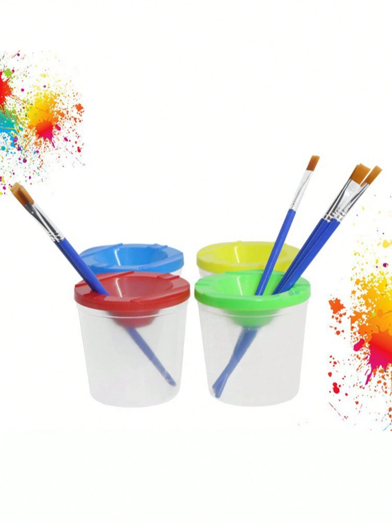 4pcs Paint Brush Holder With Lid, Paint Tool Brush Washing Bucket, Leak-Proof Mixing Cup, Watercolor Brush Washing Cup, Nail Brush Cleaning Cup, Small Painting Work Plastic Makeup Paint Cleaning Cup S