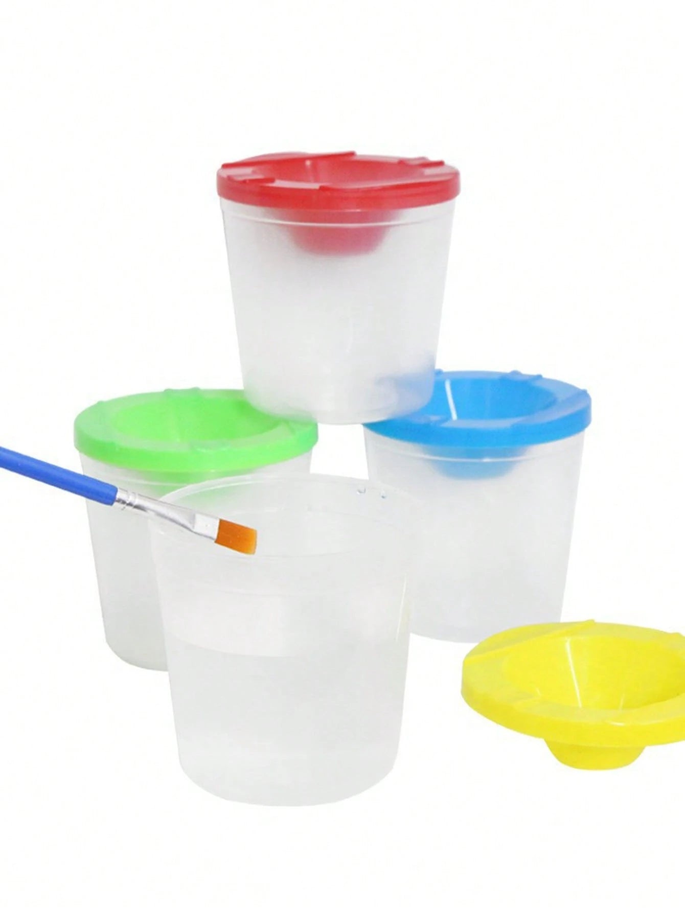 4pcs Paint Brush Holder With Lid, Paint Tool Brush Washing Bucket, Leak-Proof Mixing Cup, Watercolor Brush Washing Cup, Nail Brush Cleaning Cup, Small Painting Work Plastic Makeup Paint Cleaning Cup S