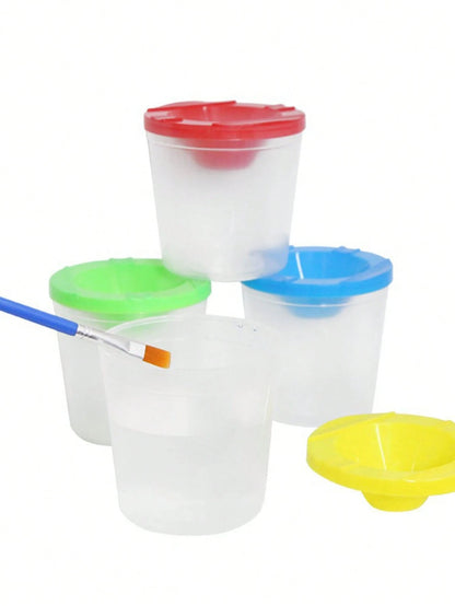 4pcs Paint Brush Holder With Lid, Paint Tool Brush Washing Bucket, Leak-Proof Mixing Cup, Watercolor Brush Washing Cup, Nail Brush Cleaning Cup, Small Painting Work Plastic Makeup Paint Cleaning Cup S