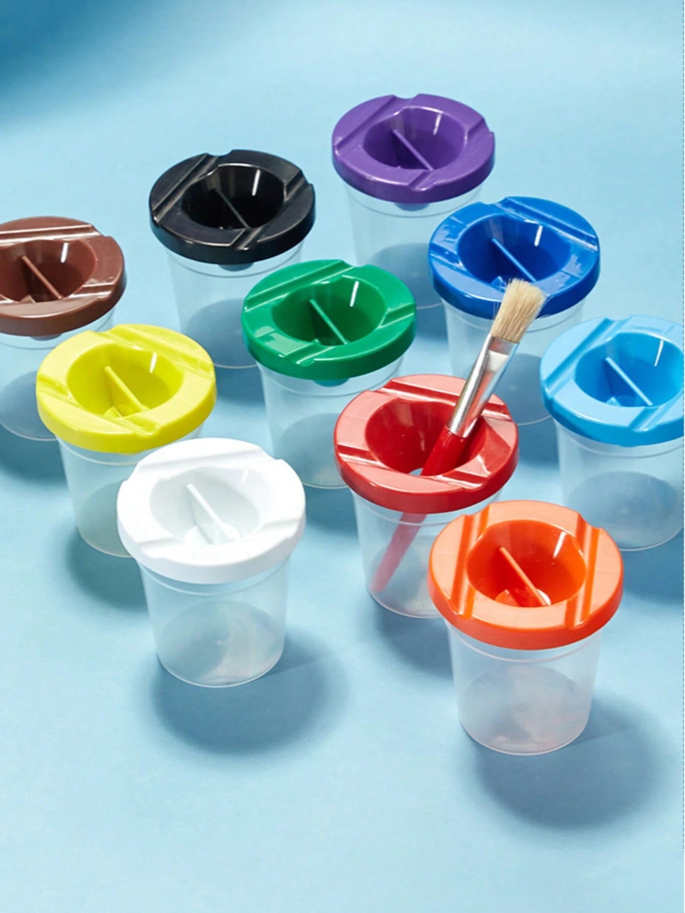 4pcs Paint Brush Holder With Lid, Paint Tool Brush Washing Bucket, Leak-Proof Mixing Cup, Watercolor Brush Washing Cup, Nail Brush Cleaning Cup, Small Painting Work Plastic Makeup Paint Cleaning Cup S