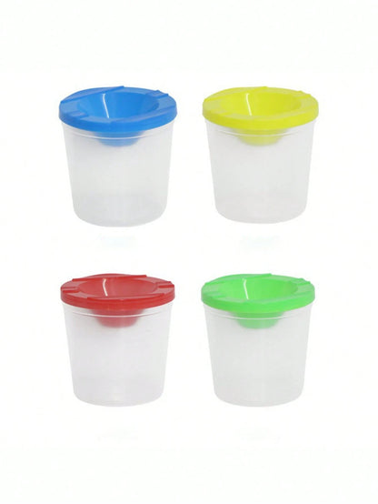 4pcs Paint Brush Holder With Lid, Paint Tool Brush Washing Bucket, Leak-Proof Mixing Cup, Watercolor Brush Washing Cup, Nail Brush Cleaning Cup, Small Painting Work Plastic Makeup Paint Cleaning Cup S