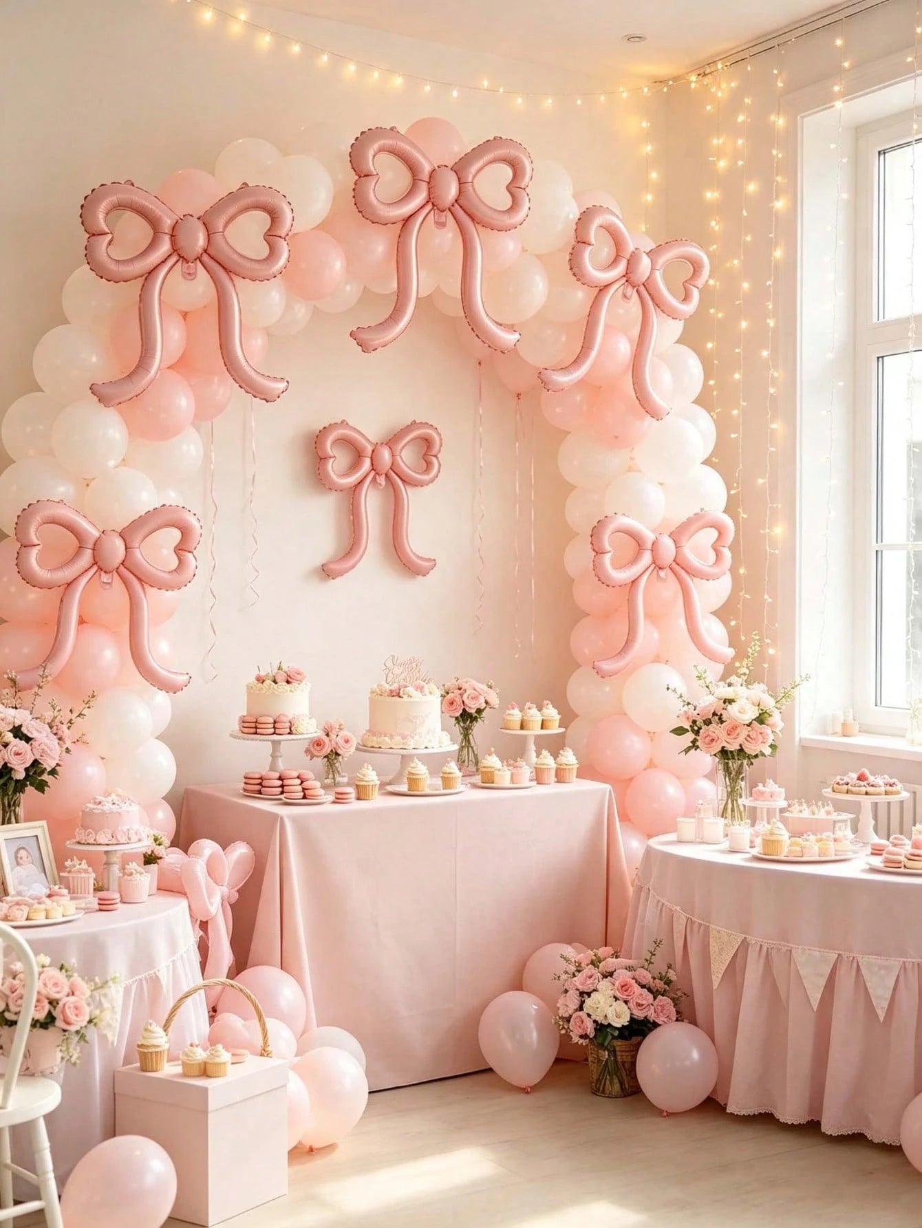 4pcs Pink Bow Foil Balloons, Girls Birthday Decoration Balloons, Girls Room Decor, Kids Birthday Party Decoration, Large Matte Bow Balloons, Suitable For Birthday Party And Background Wall Decoration