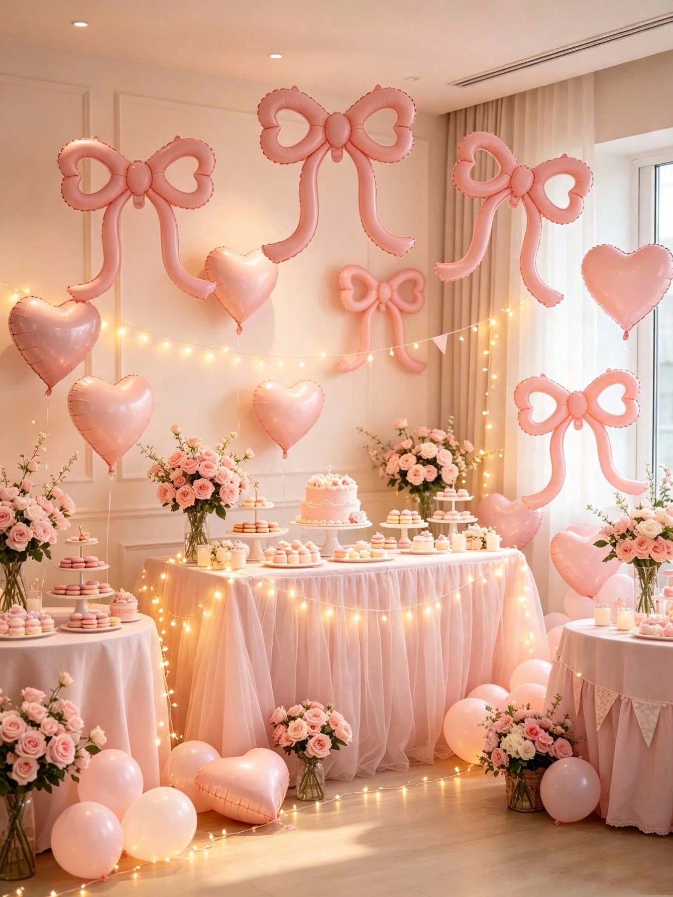 4pcs Pink Bow Foil Balloons, Girls Birthday Decoration Balloons, Girls Room Decor, Kids Birthday Party Decoration, Large Matte Bow Balloons, Suitable For Birthday Party And Background Wall Decoration