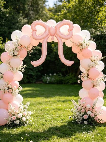 4pcs Pink Bow Foil Balloons, Girls Birthday Decoration Balloons, Girls Room Decor, Kids Birthday Party Decoration, Large Matte Bow Balloons, Suitable For Birthday Party And Background Wall Decoration
