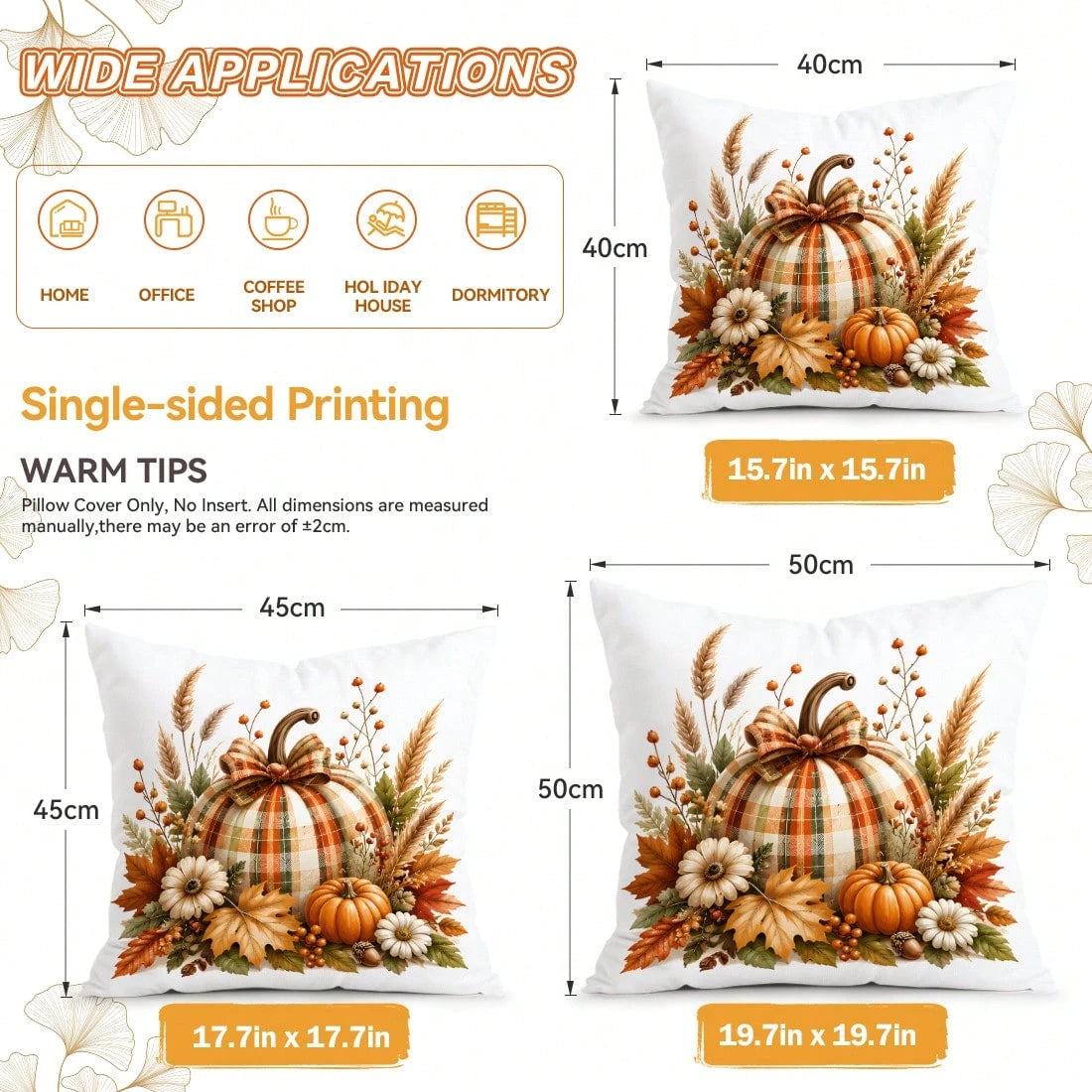 4pcs Plaid Bow Pumpkin Autumn Pattern Single-Sided Printed Pillow Covers/Cushion Covers, Multi-Scene Atmosphere Decoration Pillow Covers Suitable For Living Room Sofa Bedroom, Without Pillow Insert, 4