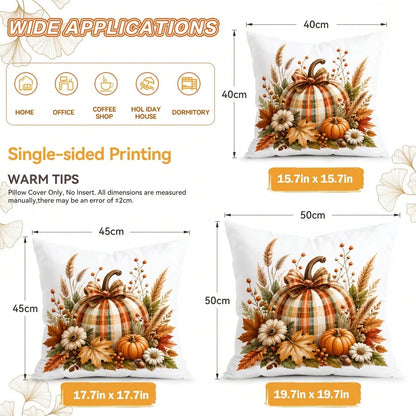 4pcs Plaid Bow Pumpkin Autumn Pattern Single-Sided Printed Pillow Covers/Cushion Covers, Multi-Scene Atmosphere Decoration Pillow Covers Suitable For Living Room Sofa Bedroom, Without Pillow Insert, 4