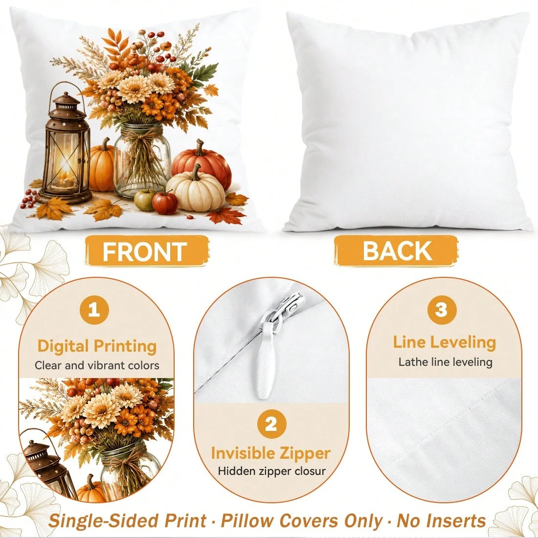 4pcs Plaid Bow Pumpkin Autumn Pattern Single-Sided Printed Pillow Covers/Cushion Covers, Multi-Scene Atmosphere Decoration Pillow Covers Suitable For Living Room Sofa Bedroom, Without Pillow Insert, 4